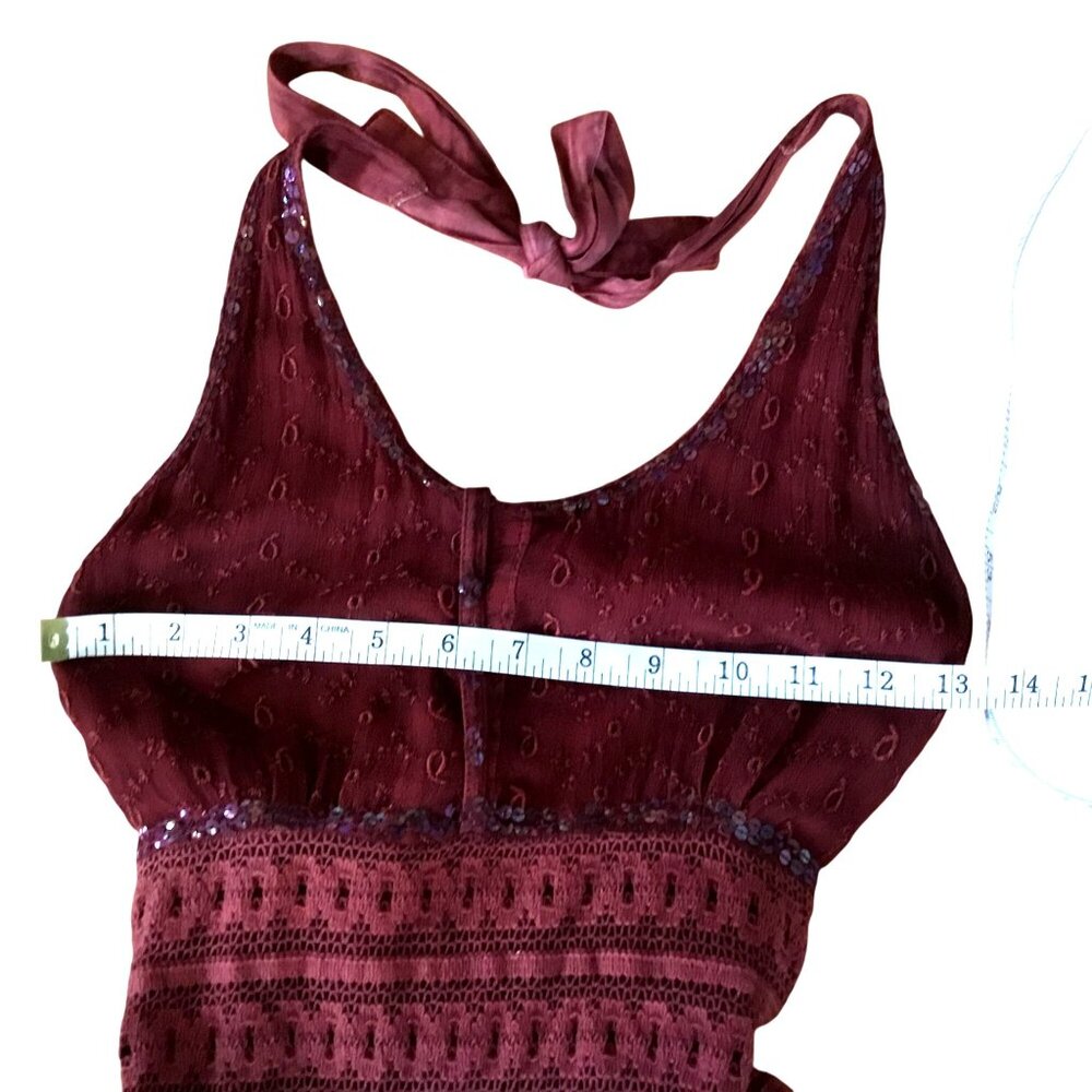 Boho Patchwork Women Halter Dress Sequin Embroidery Asymmetrical Cottagecore S - Picture 7 of 9